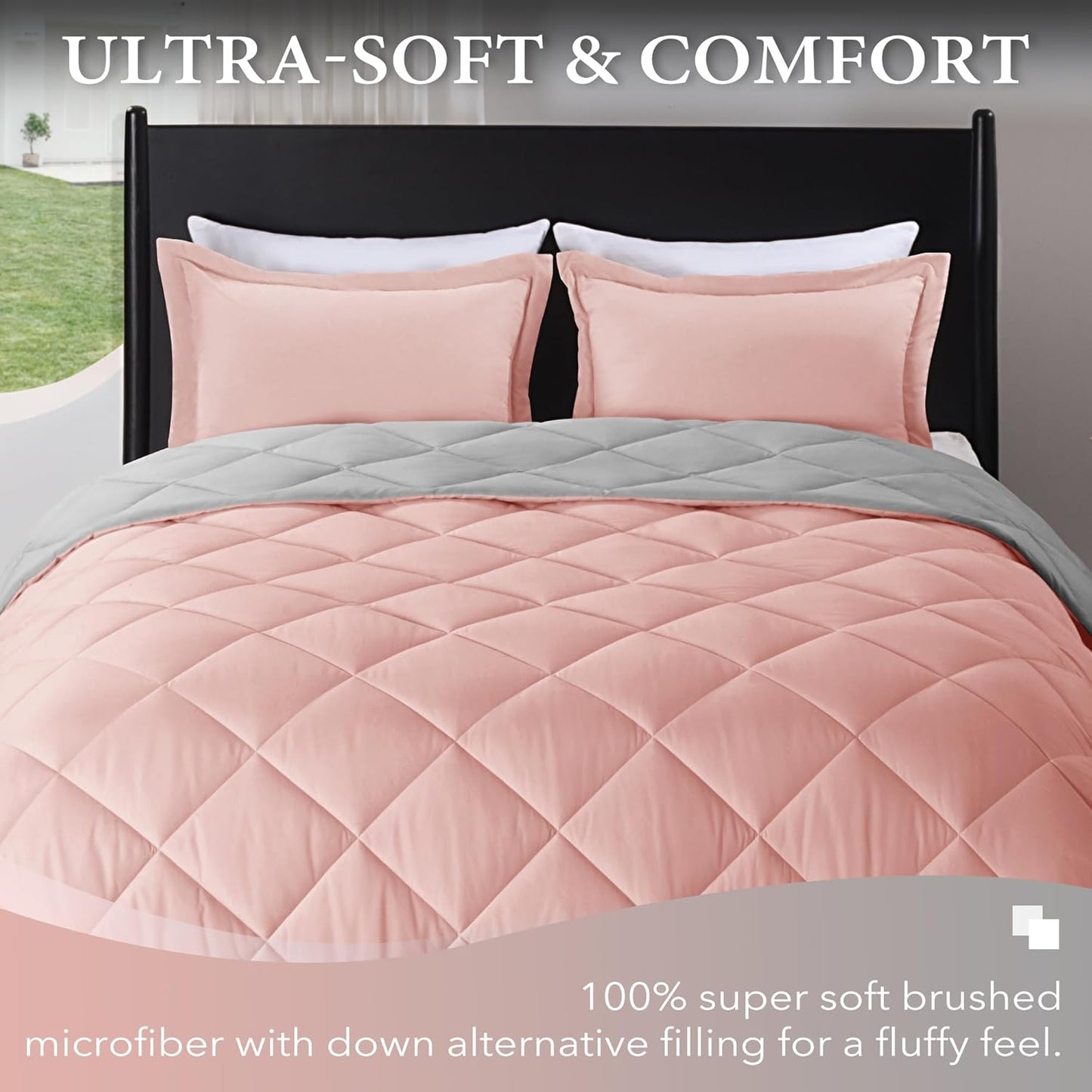 King Size Comforter Set - Pink and Grey King Comforter, Soft Bedding Sets for All Seasons -3 Pieces - 1 Comforter (104"X92") and 2 Pillow Shams(20"X36")