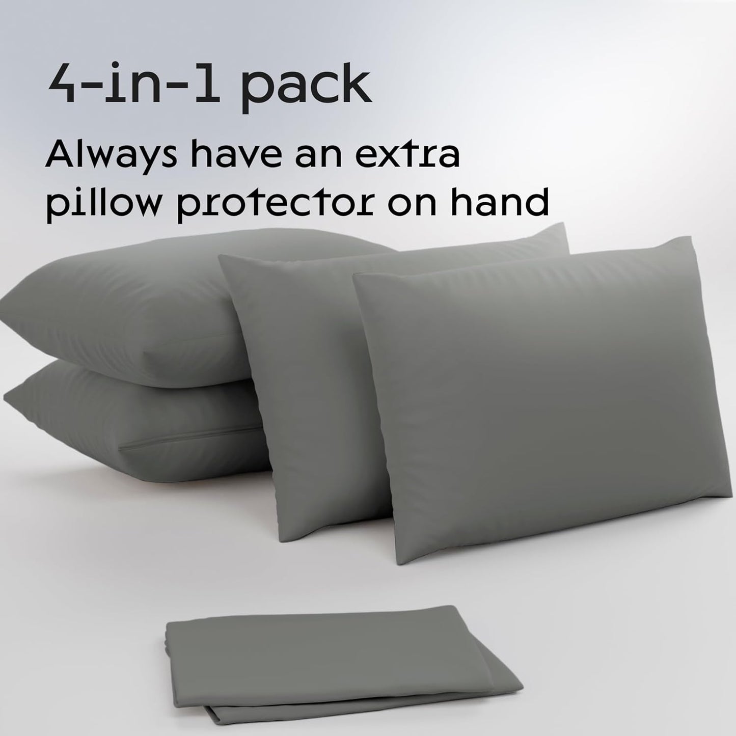 Ultra Soft Pillow Protectors with Zipper Standard Size - Set of 4 Breathable Pillow Covers - 100% Protection against Stains, Dust & Dirt - Machine Washable (Gray)