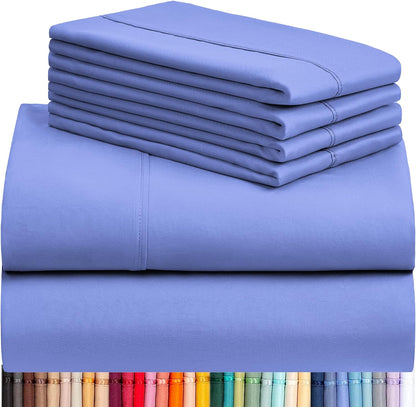 6 PC King Sheet Set, Breathable Luxury Bed Sheets, Deep Pockets 18" Wrinkle Free Cooling Bed Sheets Machine Washable Hotel Bedding Silky Soft - Violet Blue King