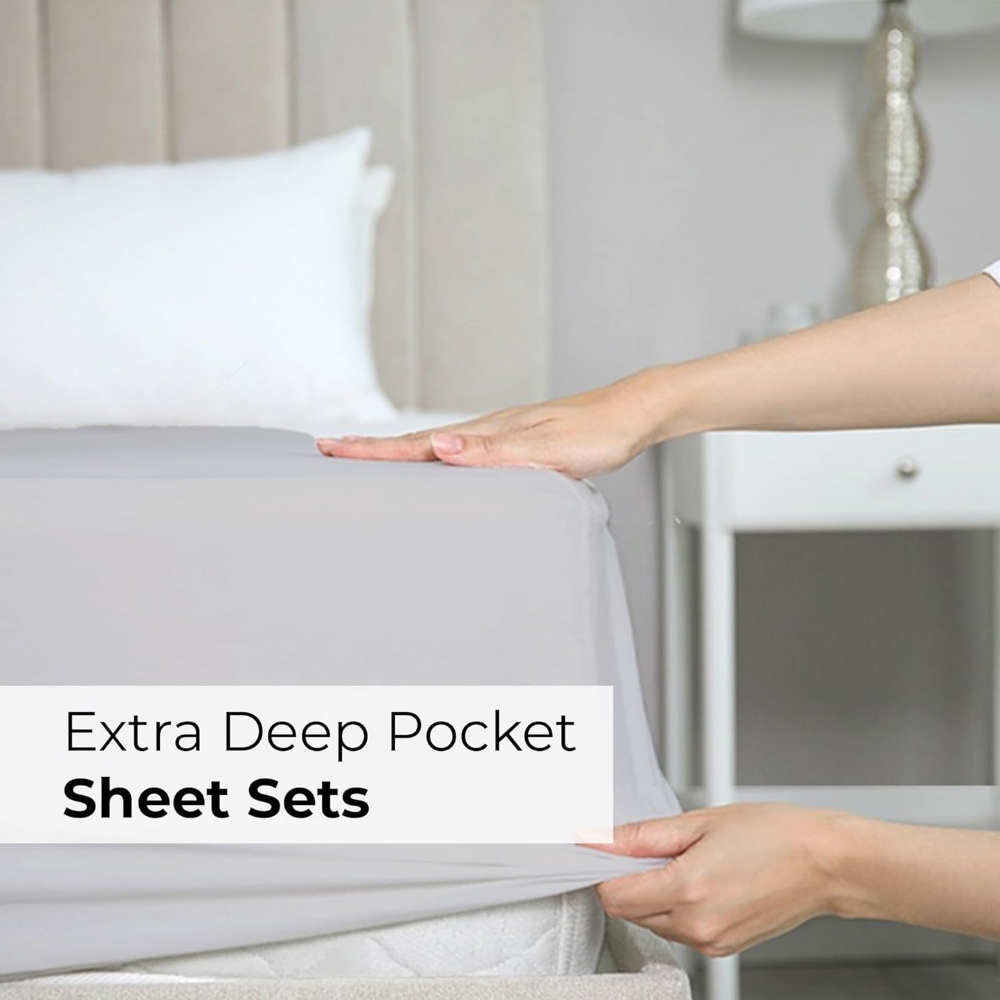 Extra Deep Full Sheet Set - 6 Piece Breathable & Cooling Sheets - Hotel Luxury Bedding Set with 18-24 Inch Extra Deep Pockets - Easy Fit - Super Soft, Wrinkle Free and Comfy - Light Grey, Full Size