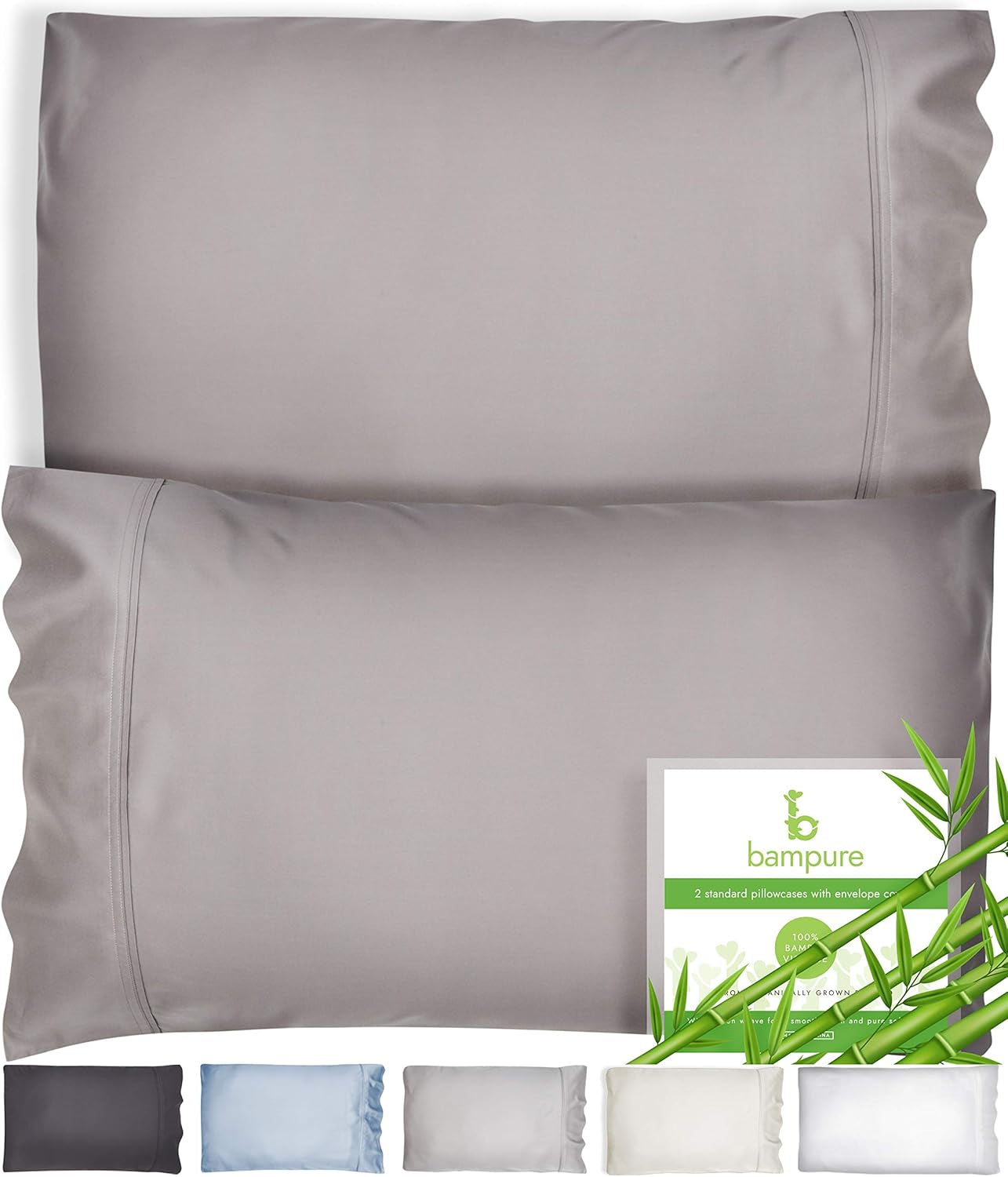 Cooling Pillow Cases Queen Size Set of 2-100% Viscose Derived from Bamboo Cooling Pillow Cases for Hot Sleepers - Envelope Closure - Super Soft Queen Pillow Cases Set of 2 (20X30, Gray)