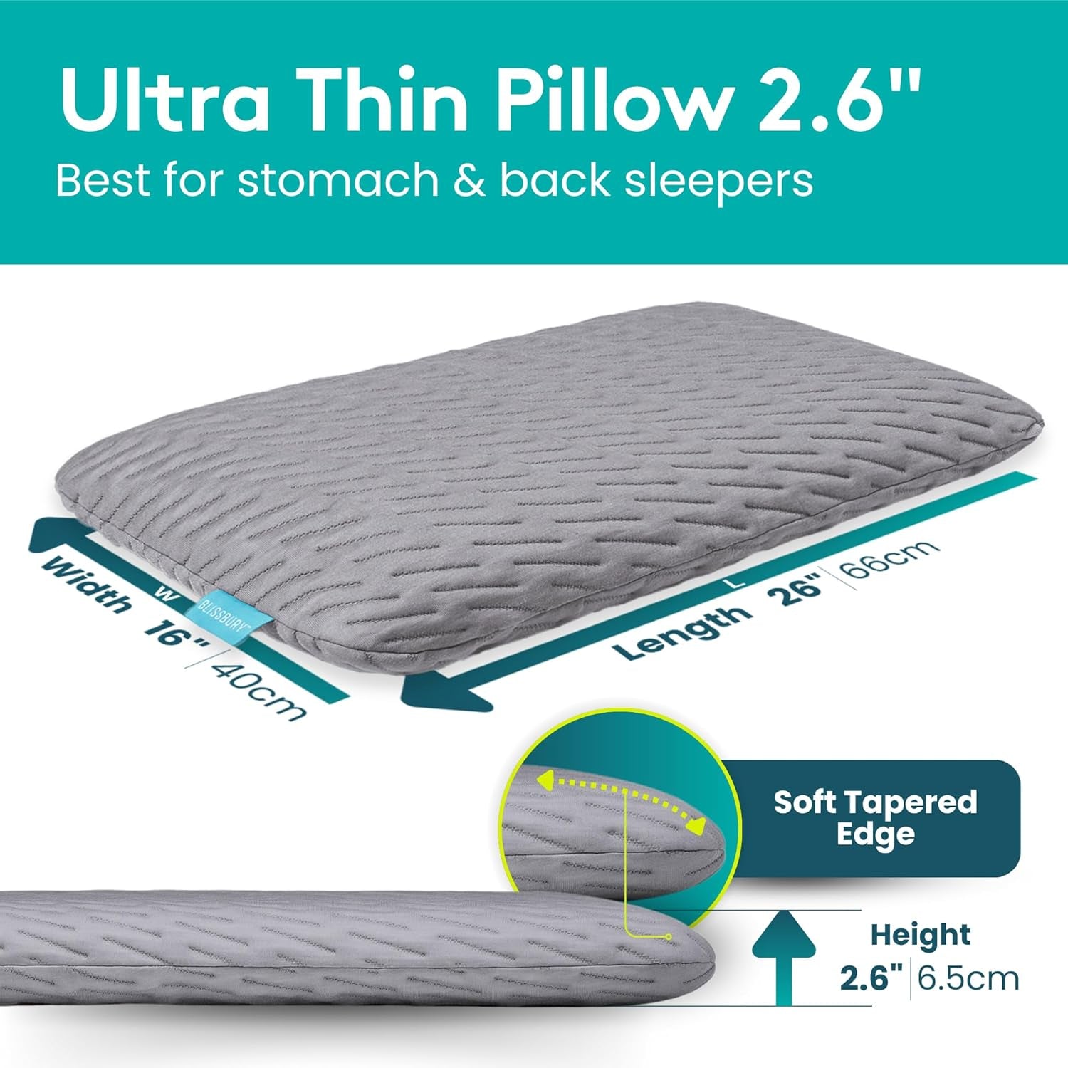 Stomach Sleeping Pillow - Thin Memory Foam Pillow for Stomach Sleepers | Ultra Thin Pillow for Sleeping | Flat Pillows for Sleeping, Slim Pillow, Stomach Sleeper Pillow | 2.6 Inch Thickness