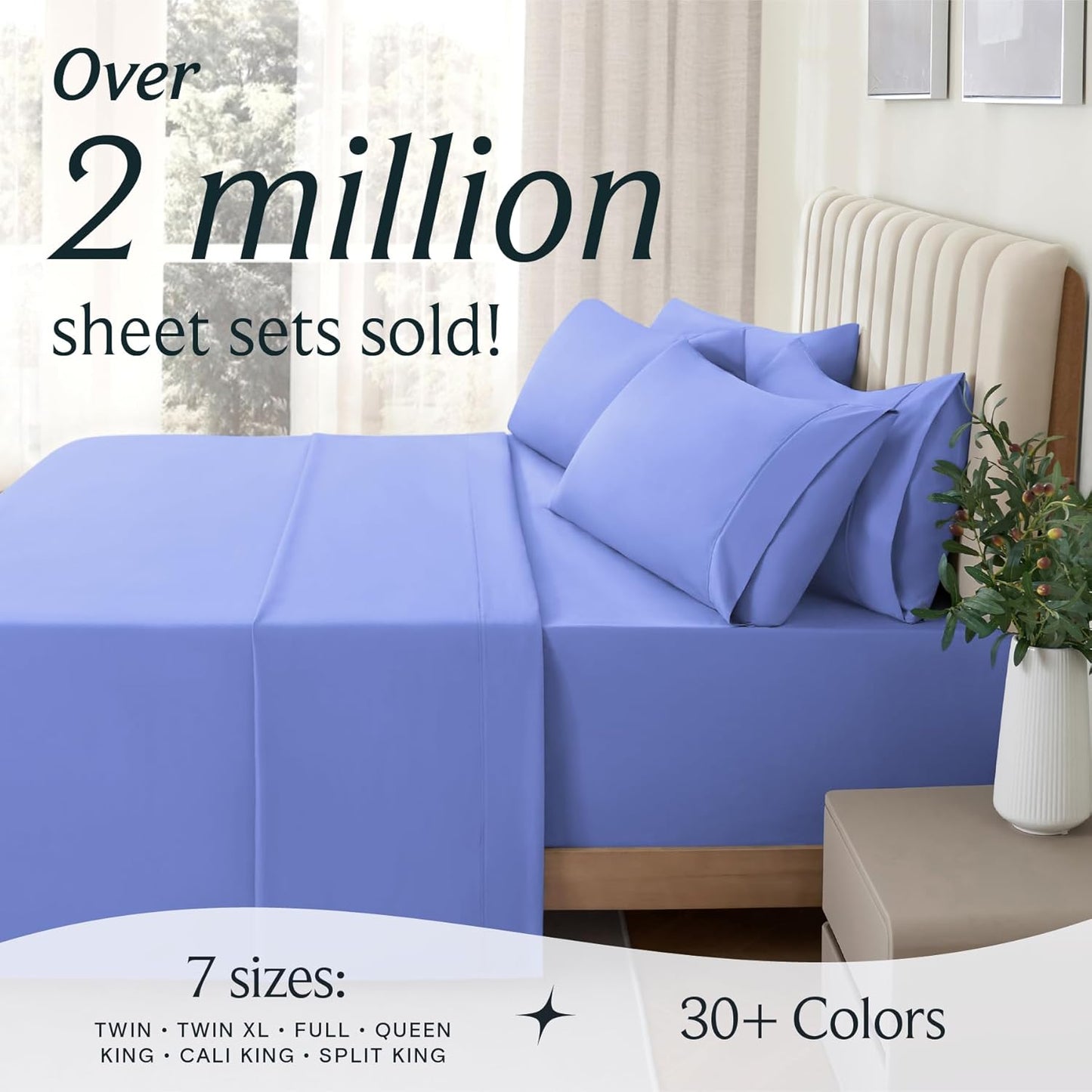 6 PC King Sheet Set, Breathable Luxury Bed Sheets, Deep Pockets 18" Wrinkle Free Cooling Bed Sheets Machine Washable Hotel Bedding Silky Soft - Violet Blue King